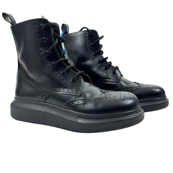 Alexander Mcqueen Hybrid Lace Up Borgue Wingtip Leather Boots Black Size 40E - Picture 1 of 10